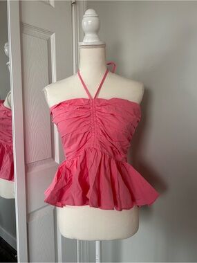 Petal & Pup Pink Ruched Halter Peplum Cami